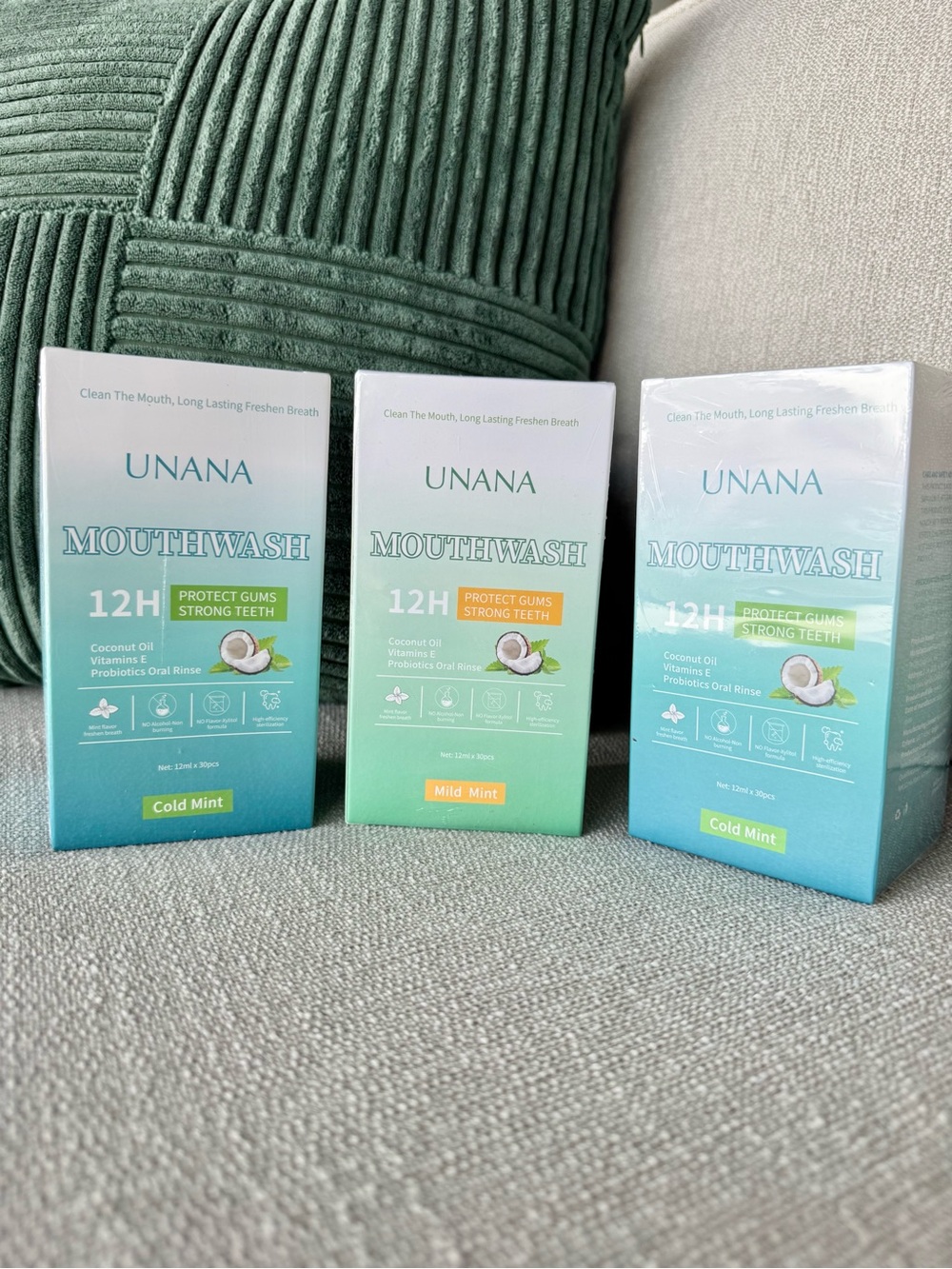 UNANA Mouthwash 3 Box Set Cold & Mild Mint 90 Individual Rinses NEW